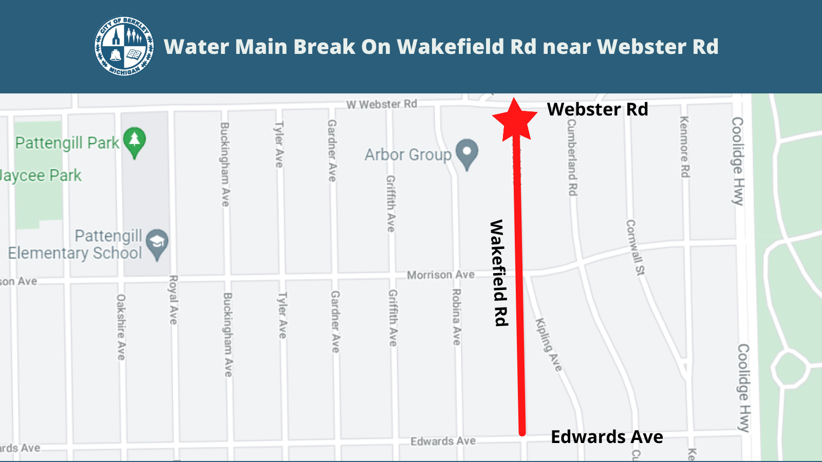 Water Main Break On Wakefield Rd near Webster Rd